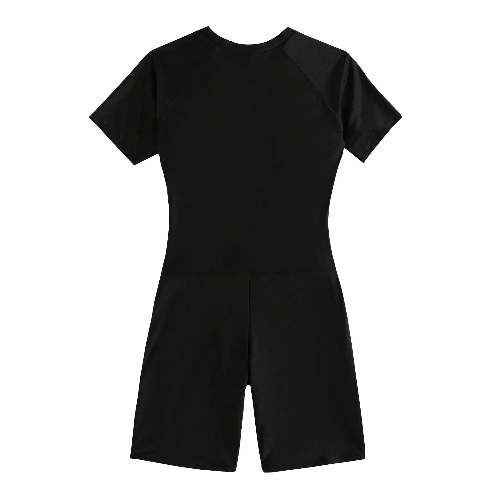 Female Summer One-piece Solid Color Patchwork Flat Angle Short Sleeved Zippered Swimsuit Sun Protection Quick-Drying Swimwear