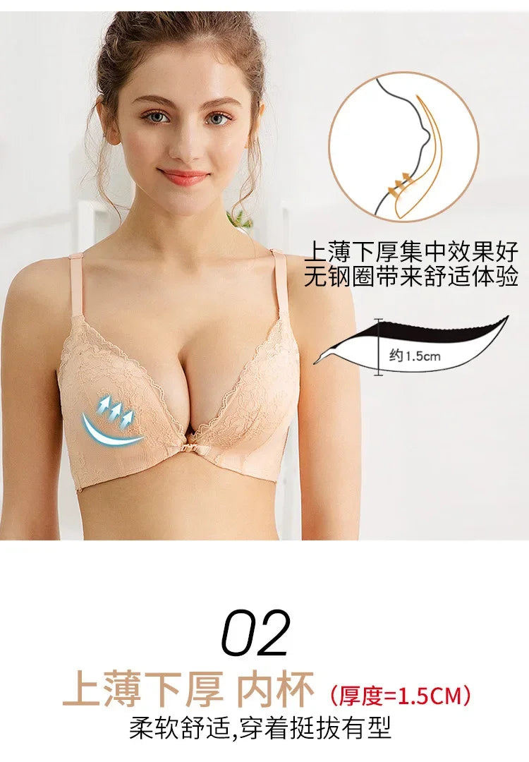 Lace Floral Front Closure Bras Backless Push Up Bra Comfortable Adjustable Soft Wireless Bralette Sexy Lingerie For Women Lady