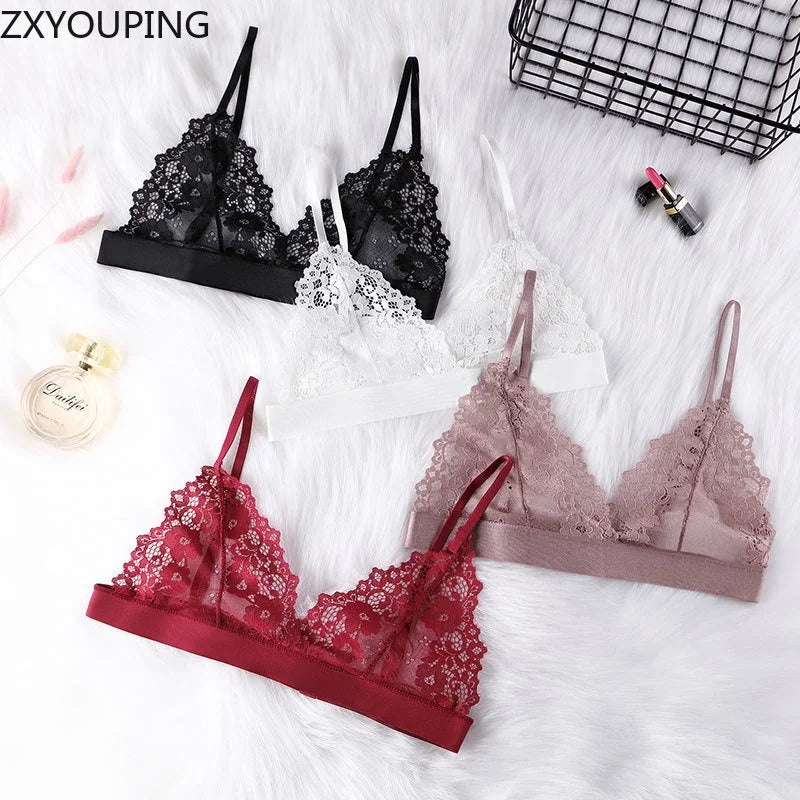 3PCS Women's Seductive Comfort Bralettes Unlined Lace Bra