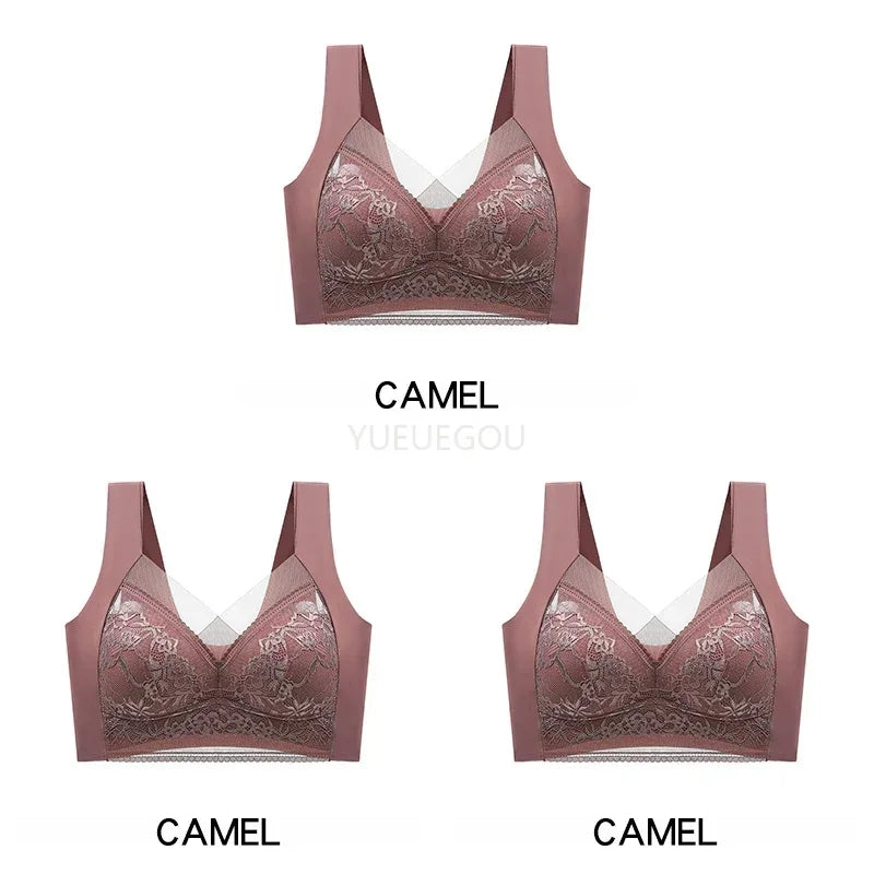 3 Pcs Women's Push Up Bralette Wireless Bras - 5cm Natural Lift, Seamless Lace Plus Size (L-6XL), No Underwire Comfort