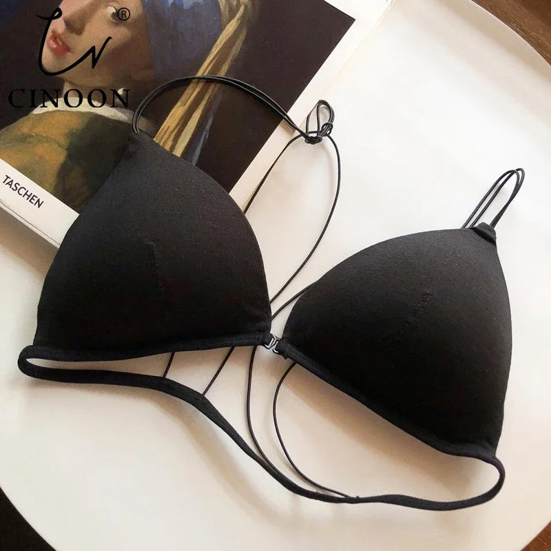 Bralette French Triangle Cup Bras for Women Comfort Cotton Bra Girl Summer Thin Soft Sexy Push Up Seamless Invisible Underwear