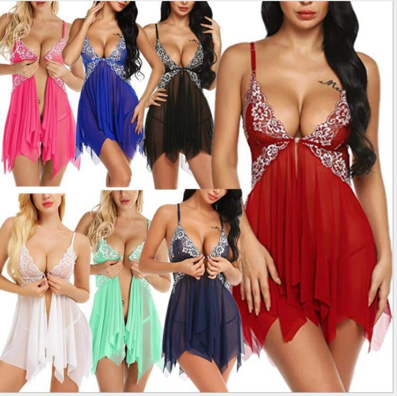 Plus Size Babydoll for Women Open Front Lingerie Sleepwear Lace See Through V Neck Nightgown Sexy Nightdress Maternity Negligee