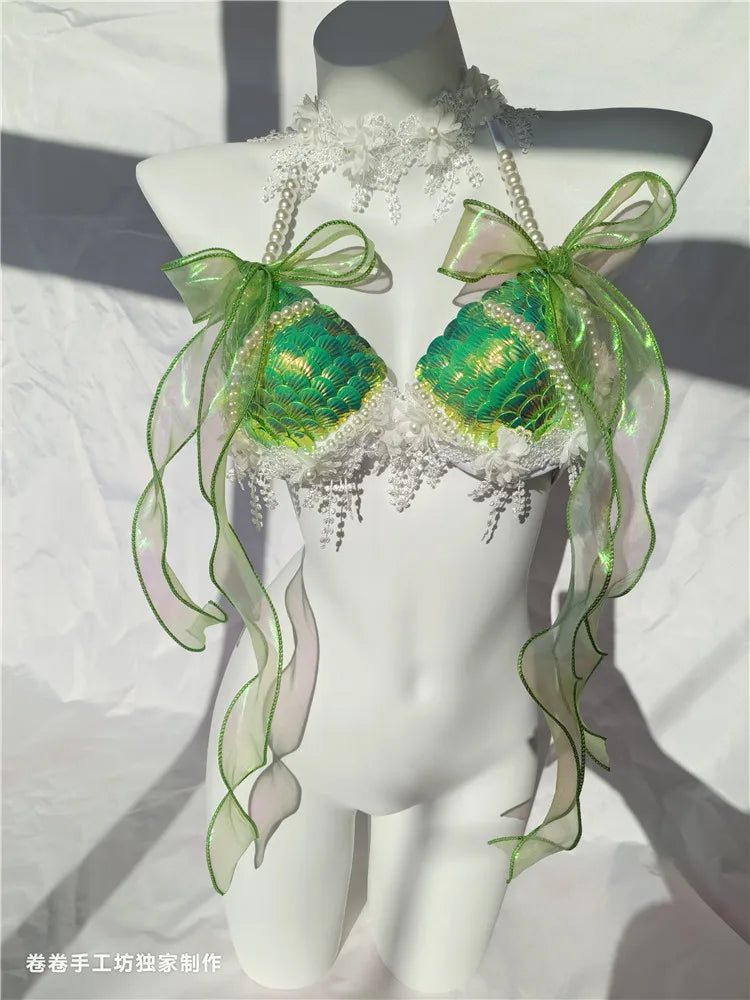 Super Beautiful Mermaid Bikini Sequin Bra Summer Swimming Free Diving Cosplay Mermaid Bra Oceanarium Bar Performance Clothing