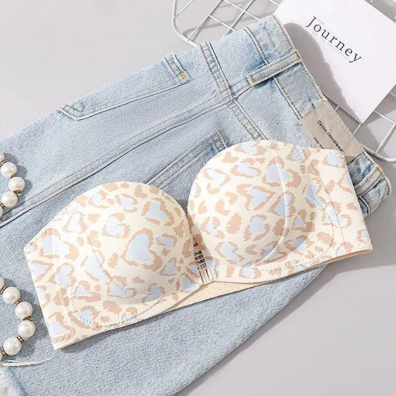 Strapless Bra  Sexy Front Fastening Non-Slip Invisible Backless Push-Up Bra Padded Add 2 Cups Lift Bralette for Wedding Party