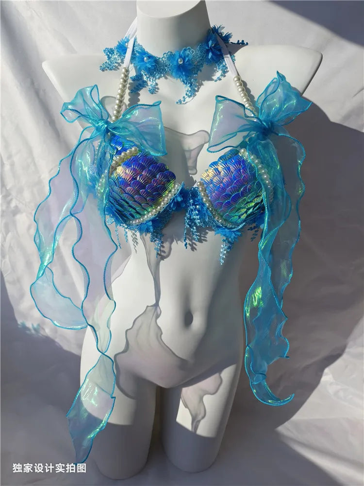 Super Beautiful Mermaid Bikini Sequin Bra Summer Swimming Free Diving Cosplay Mermaid Bra Oceanarium Bar Performance Clothing