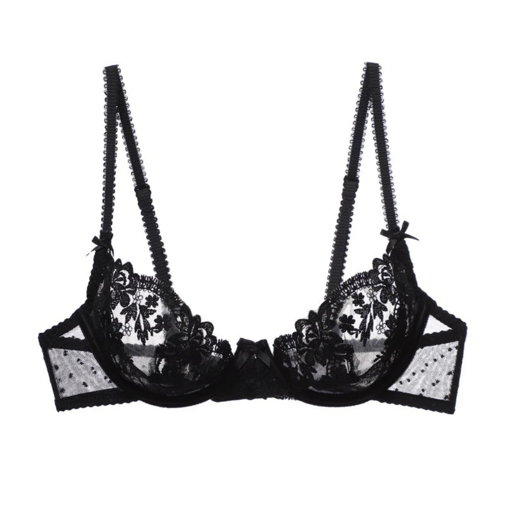 Sexy Women Full Lace Seethrough Bra Thin Underwear Hollow Out Brassiere Lingerie Exotic Nightclub Open Cups Embroidery Brassiere