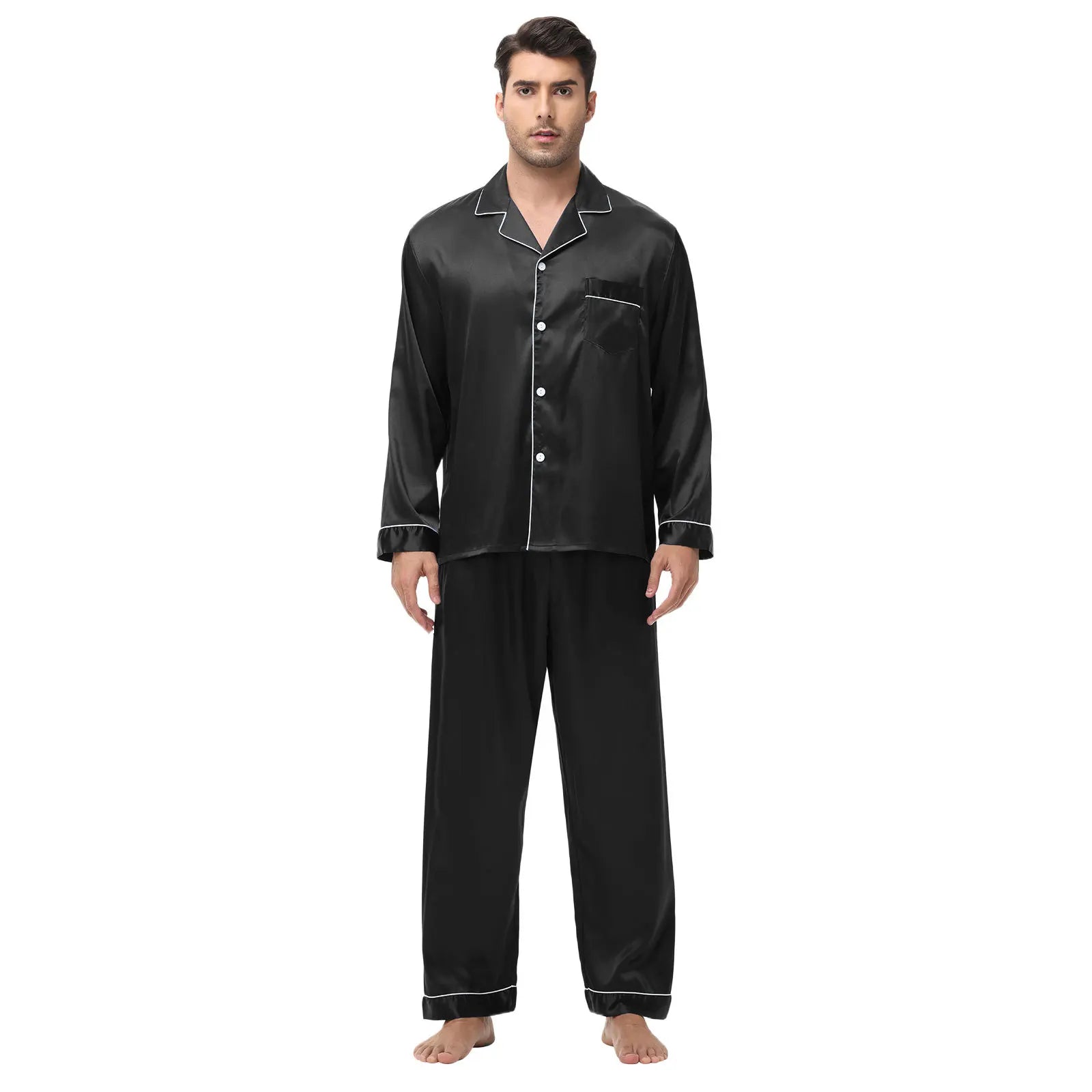 Men Pajamas Set Silk Satin Sleepwear for Man Shirt Long Sleeve Pijama Male Fashion Soft Loungewear S-2XL Size Spring Nightwear