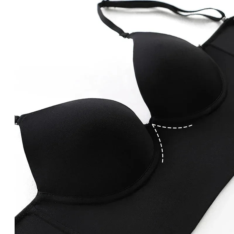 Invisible Lift Up Bra Backless Women Summer Bras Low Cut Sexy Plunge Brassiere Open Back Underwear Seamless Deep U Lingerie