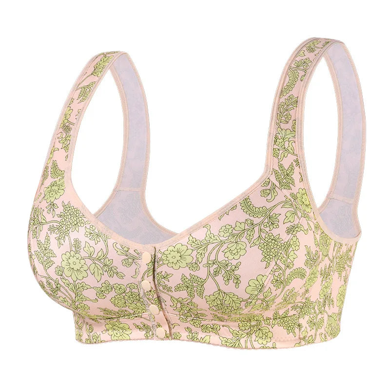 plus Size Front Closure Wireless Floral Print Bra Full Coverage Comfortable Support Bralette for Women Wide Band Everyday Wear
