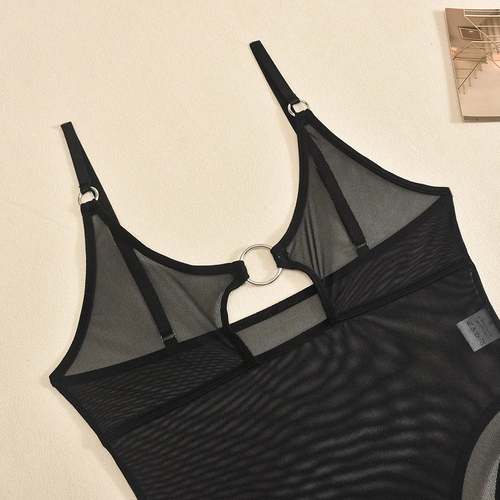 Sheer Mesh Bodysuit Open Back Lingerie Sexy See-Through Teddy Cut Out Front Daring Provocative Underwear Bodysuit for Women