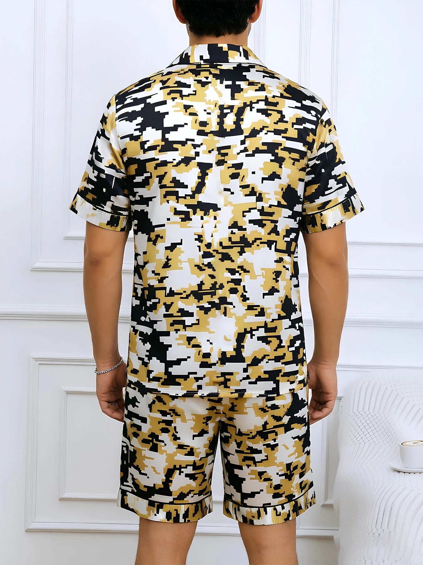 Men's Pj Sets Design Short Sleeve Pajama Set Soft Comfortable Sleepwear for Summer Lightweight Homewear Lougewear