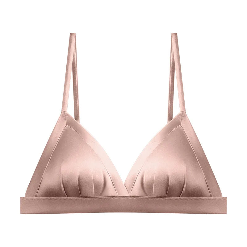 Women Silk Bra 93.8% Mulberry Silk 6.2% Spandex 3/4 Cups Everyday Wear Thin Bra Lining Wire Free Solid Colors Intimates TG223