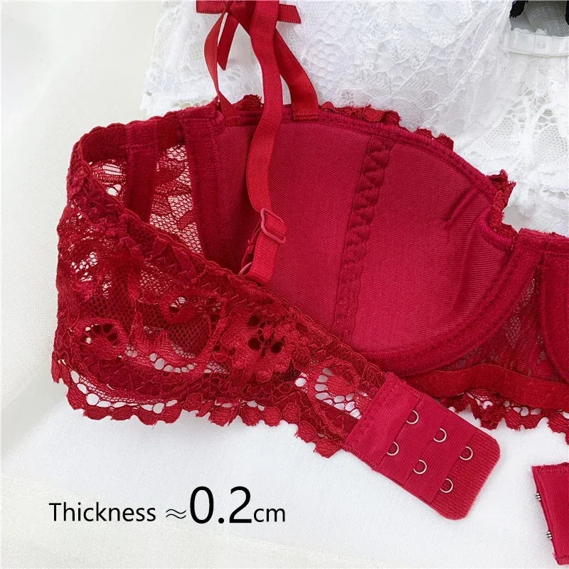 A B Cup Balconette Push Up Bra - Sexy Lingerie Half Cup, Enhance Cleavage, Soft Comfort Fit, Red/Black/White