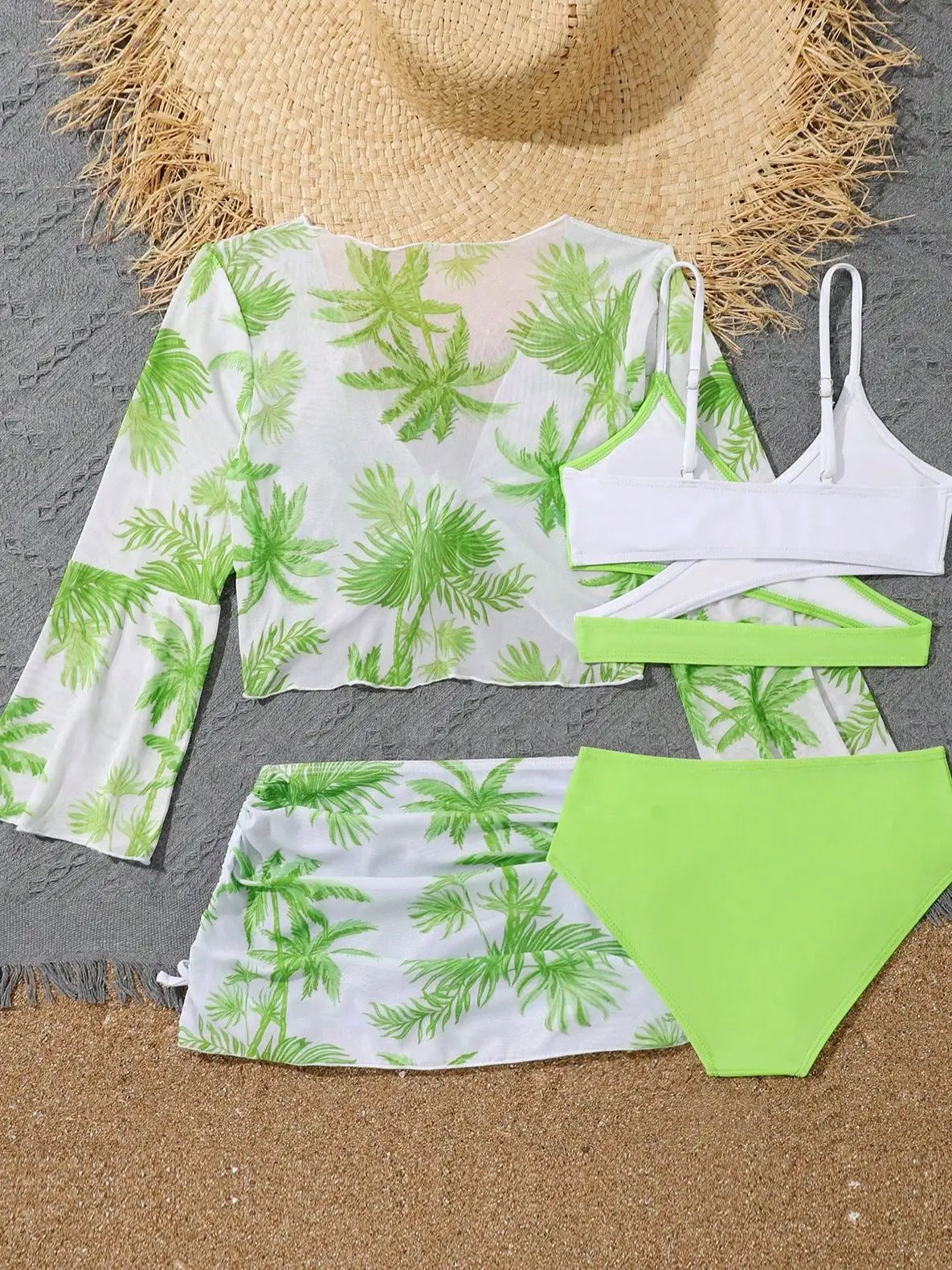 4 Pieces Bikini Top & Skirt 2026 Girls Swimsuit Kids High Waist Swimwear Children Bathers Bathing Swimming Swim Suit Beachwear