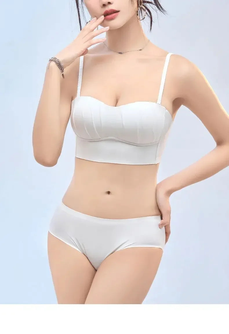 Sexy Push Up Bras French Pleated Bra New Detachable Ringless Thin Gather Bra Without Underwire Seamless Underwear for Women New