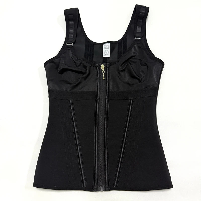 Shapewear Women Fajas Waist Trainer Tummy Control Vest Body Shaper 17 Steel Bones 3-Row Hooks Zipper Adjustable Strap