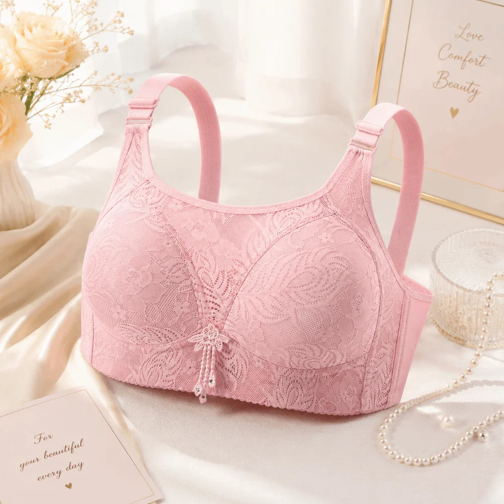Breathable Anti-Sagging Wireless Push-Up Bra Underwear Floral Mesh Women Vest Bra Sweet Elderly Bra Women