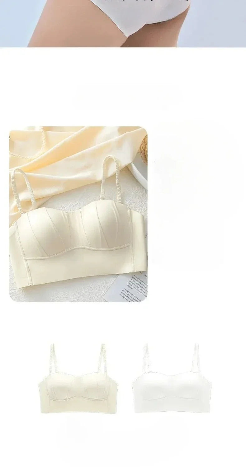 Sexy Push Up Bras French Pleated Bra New Detachable Ringless Thin Gather Bra Without Underwire Seamless Underwear for Women New
