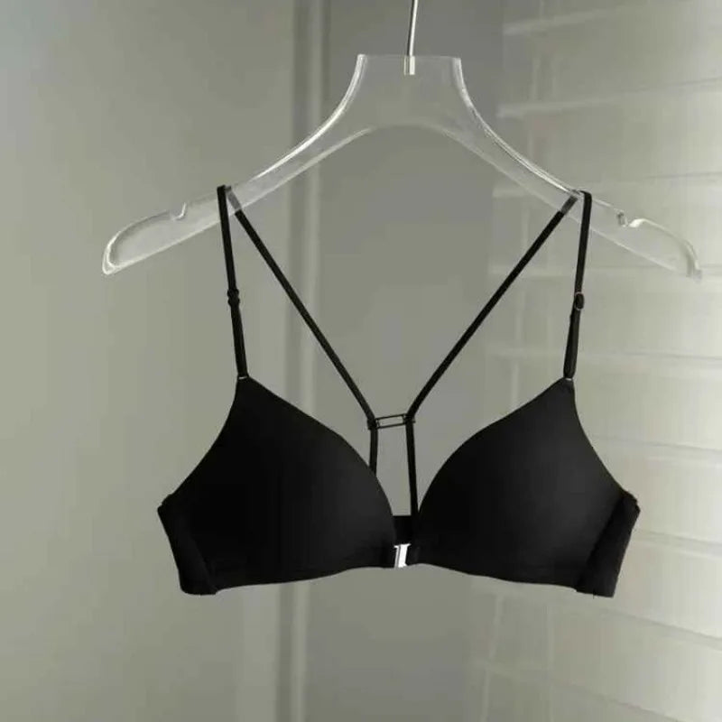 Front Closure Bras for Small Bust Women Deep V Plunge French Triangle Cup Seamless Thin Straps