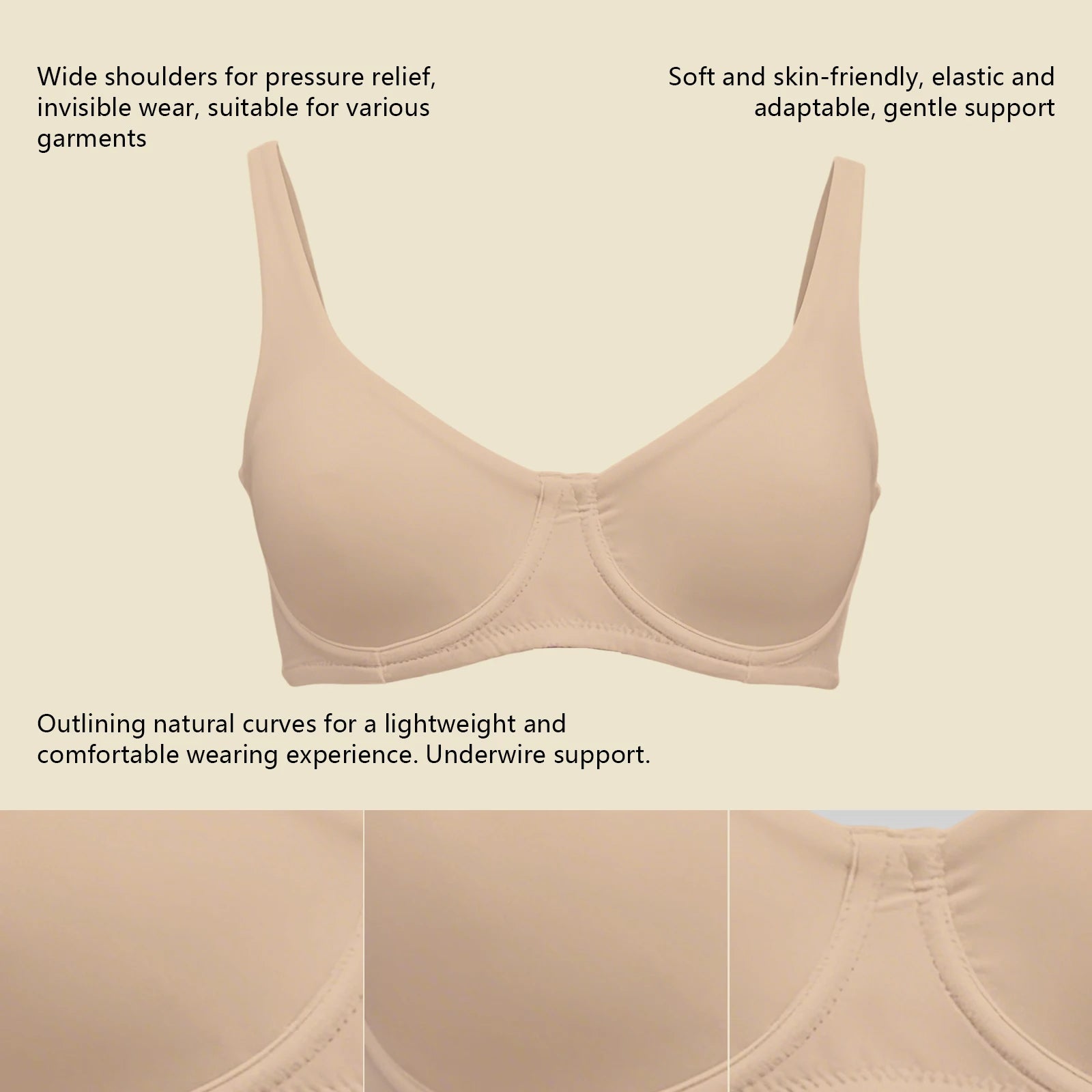 Women's Unlined Balconette Sport Bra Underwire Supportive Plus Size Daily Comfort Smooth Scoop Neck Invisible Under Every Outfit