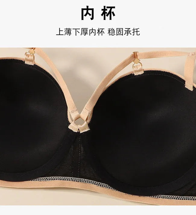 Sexy French Lace Balconette Bra Set Strappy Back for Small Bust Soft Underwire Demi Cup Natural Lift Anti Sag Party Heavy Duty
