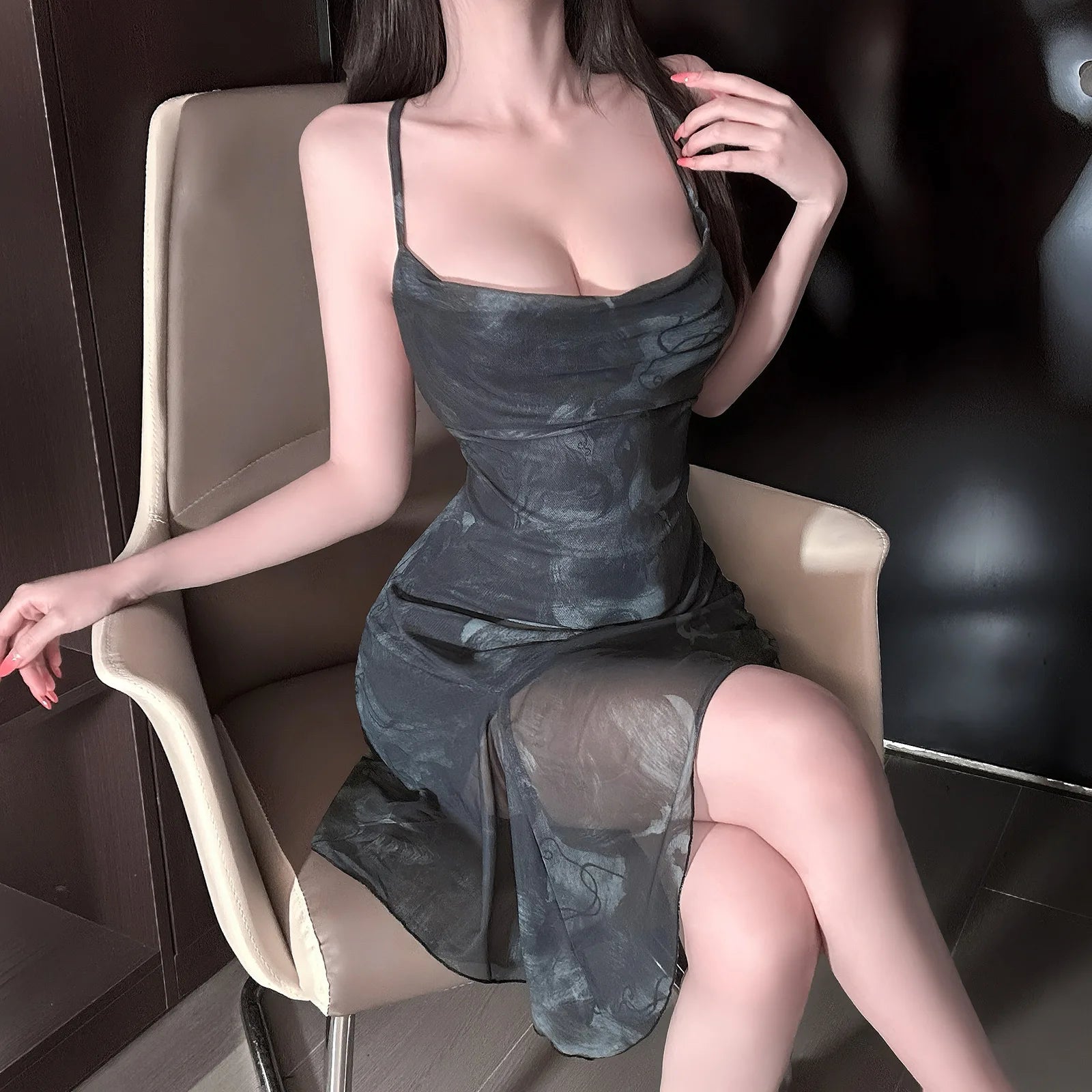 Lingerie With Straps, Can Be Worn Outside, Versatile Short Skirt, Pure Desire Style, Hot Girl Cross-Backless PrintqqnySuit