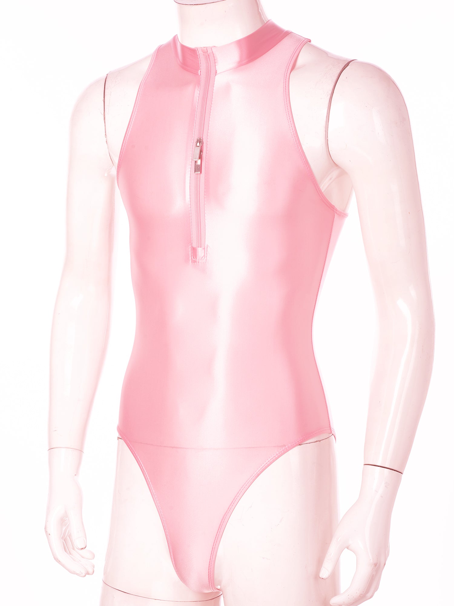 One-Piece Men's Swimsuit Glossy Sleeveless Bodysuit Swimwear Solid Color Front Leotard Hommes Bathing Suits Party Clubwear
