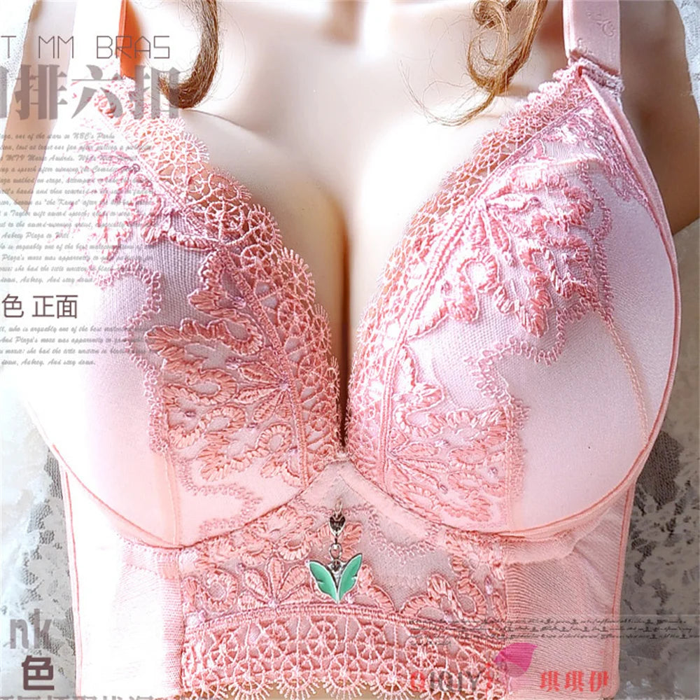 Bra Gather Bra Wireless Plus Size Women's Breathable And Comfortable Lace Embroidery Full Coverage Seamless Bra Plus SIZ CDE Cup