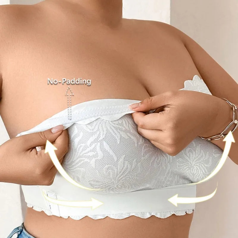 Strapless Bra 5XL Plus Size, Invisible Stick On Bustier with Lace & Adhesive, No Slip Backless Bra for Wedding Dress