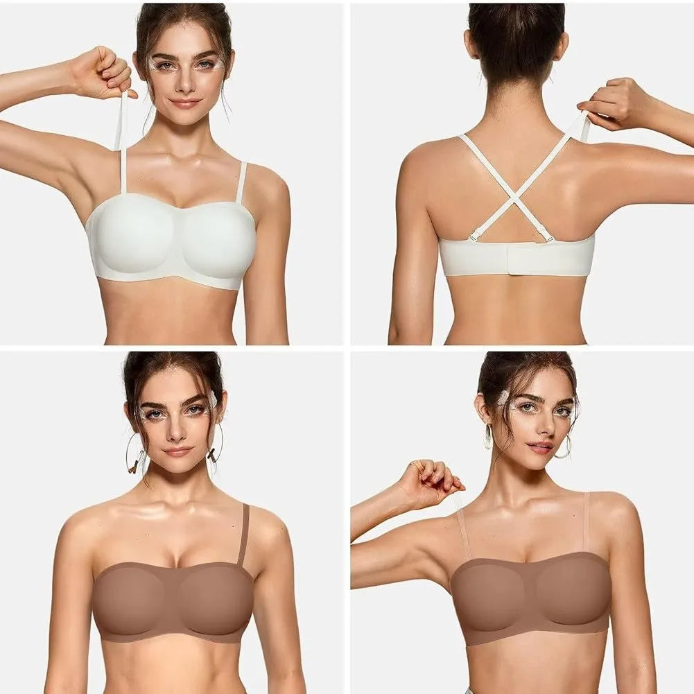Strapless Push Up Bandeau Bra Non Slip Wireless Padded Seamless Comfortable Tube Bra for women