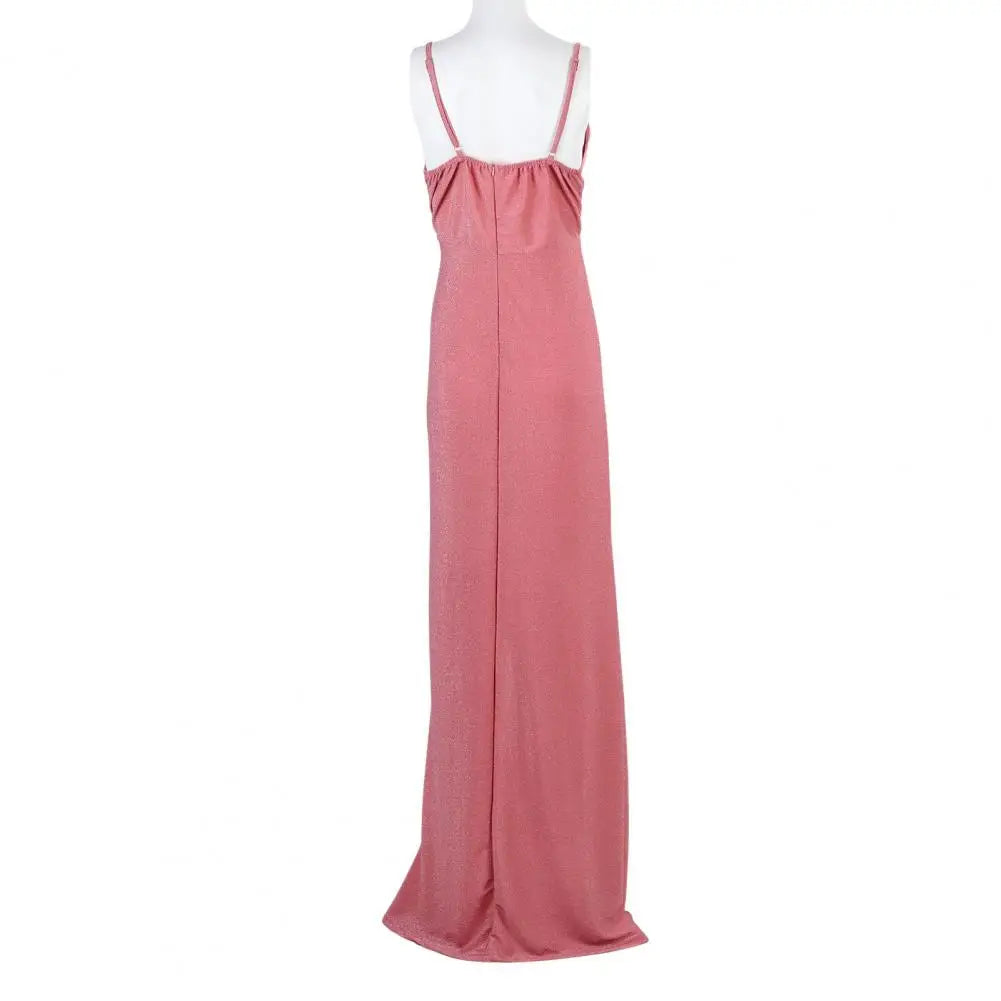 Sexy Women Evening Dress Spaghetti Strap Shiny Sequin Sleeveless Off Shoulder Low-cut High Split Prom Dress Long Party Dress