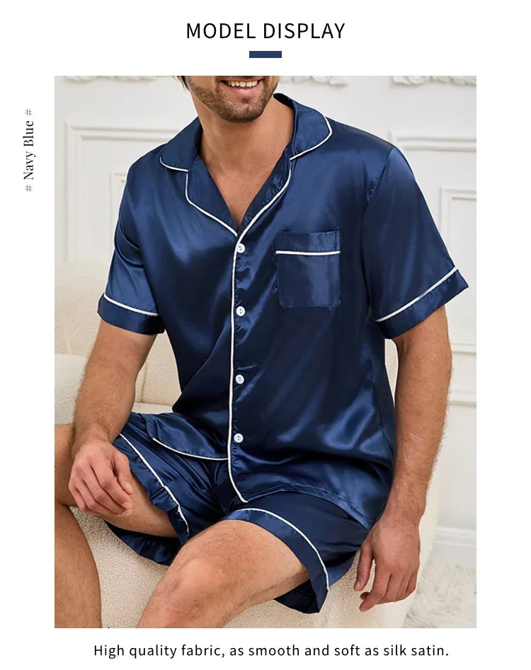 Summer Men's Pajama Sets Short-Sleeve Top with Shorts 2 Piece Set Pajama Pj Sets Comfortable Fit Sleepwear Loungewear Soft Pjs
