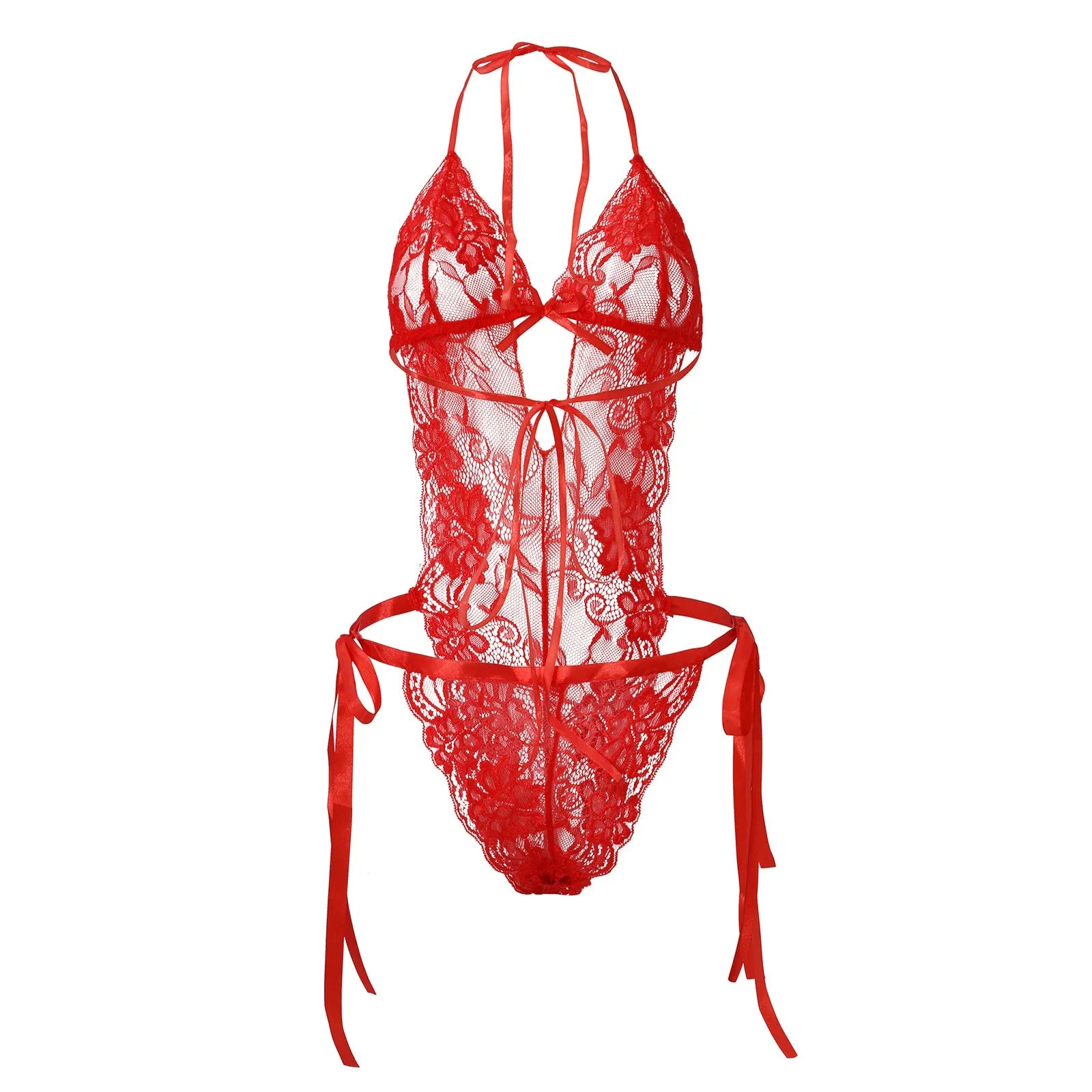 Sexy Bodysuits Women Lace Lingerie For Sexy Backless Solid Color One-Piece Bodysuit Strappy Halter Erotic Costume Teddies