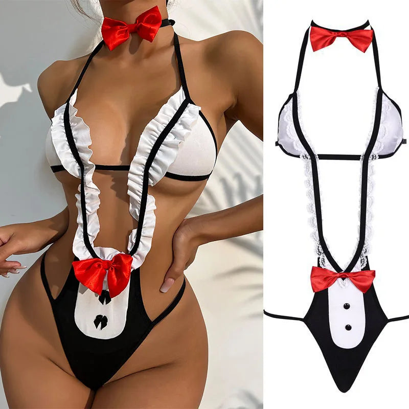 Sexy Lingerie Women Lace Underwear Sexy Micro Bikini Set Erotic Maid Cosplay Costume Porn 2Piece Set Hot Nurse Roleplay Clothes