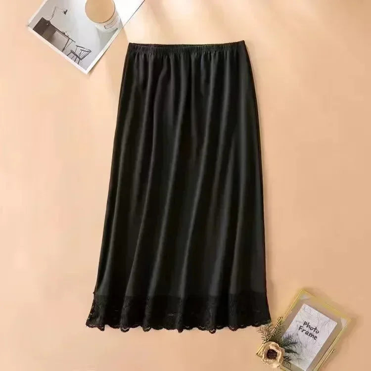 Womens Girls Modal Half Slips Underskirt Basic Soft Lace Trim Petticoat Underdress Intimates Safety Skirt Underwear