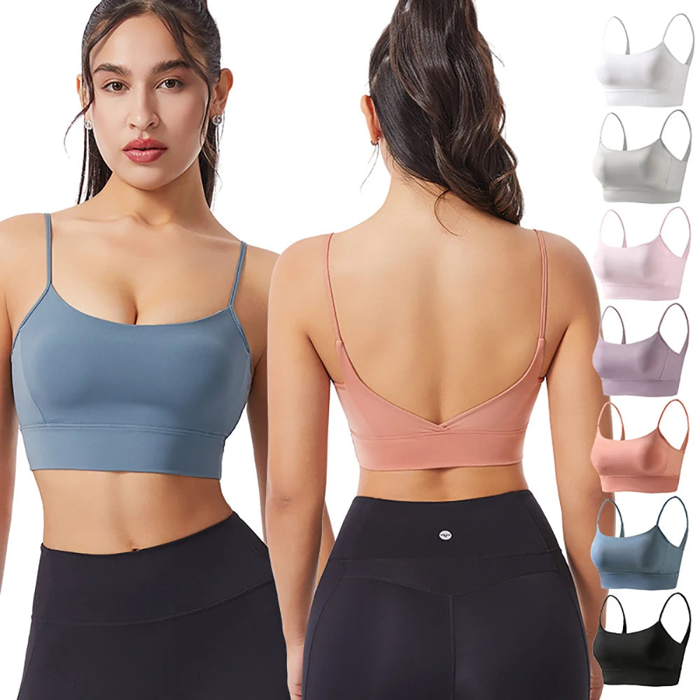 Low Back Sports Bra For Women Low Impact Padded Workouts No Underwire Bralette Beauty Back Yoga Spaghetti Straps Vest Tops