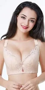 Ladies' Super Push-Up Bras with Lace-Up Steel Ring Comfortable Soft Cushion and Enhanced Support