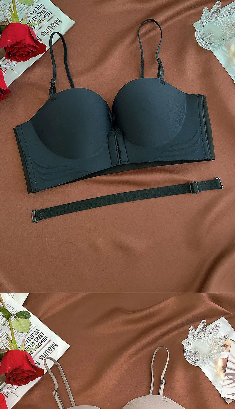 Front Closure Push Up Bras Women's Sexy Seamless Plunge No Steel Brassiere Thick Female Underwear Solid Color Invisible Lingerie