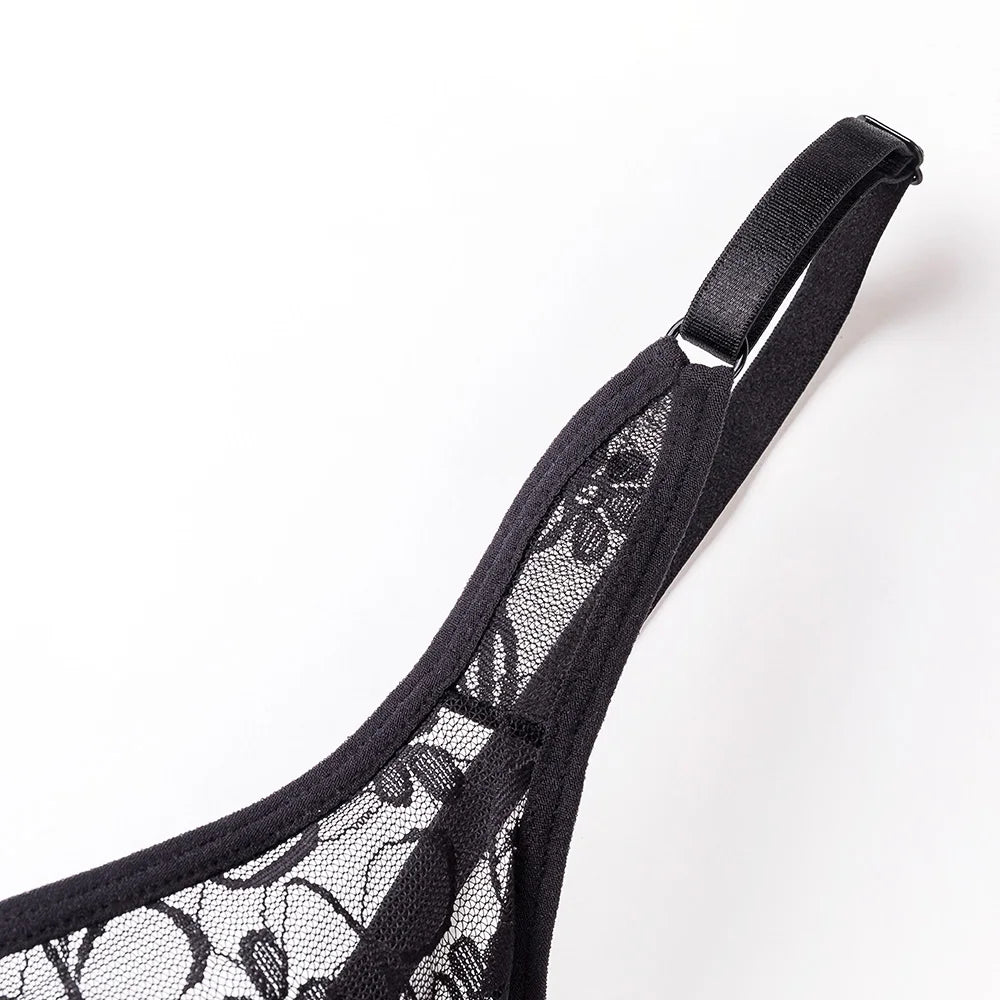 Sexy Women Embroidery Lace Sheer Bra Bralette Unpadded Lingerie Plus Size Plunge See Through Brassiere Bh 32-52 A B C D Cup