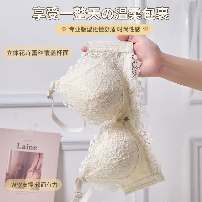 Lace Bra for Small Bust 12cm Extra Thick Push-Up Padding Wireless Support Side Coverage for Lift Shaping Anti-Sagging Comfort