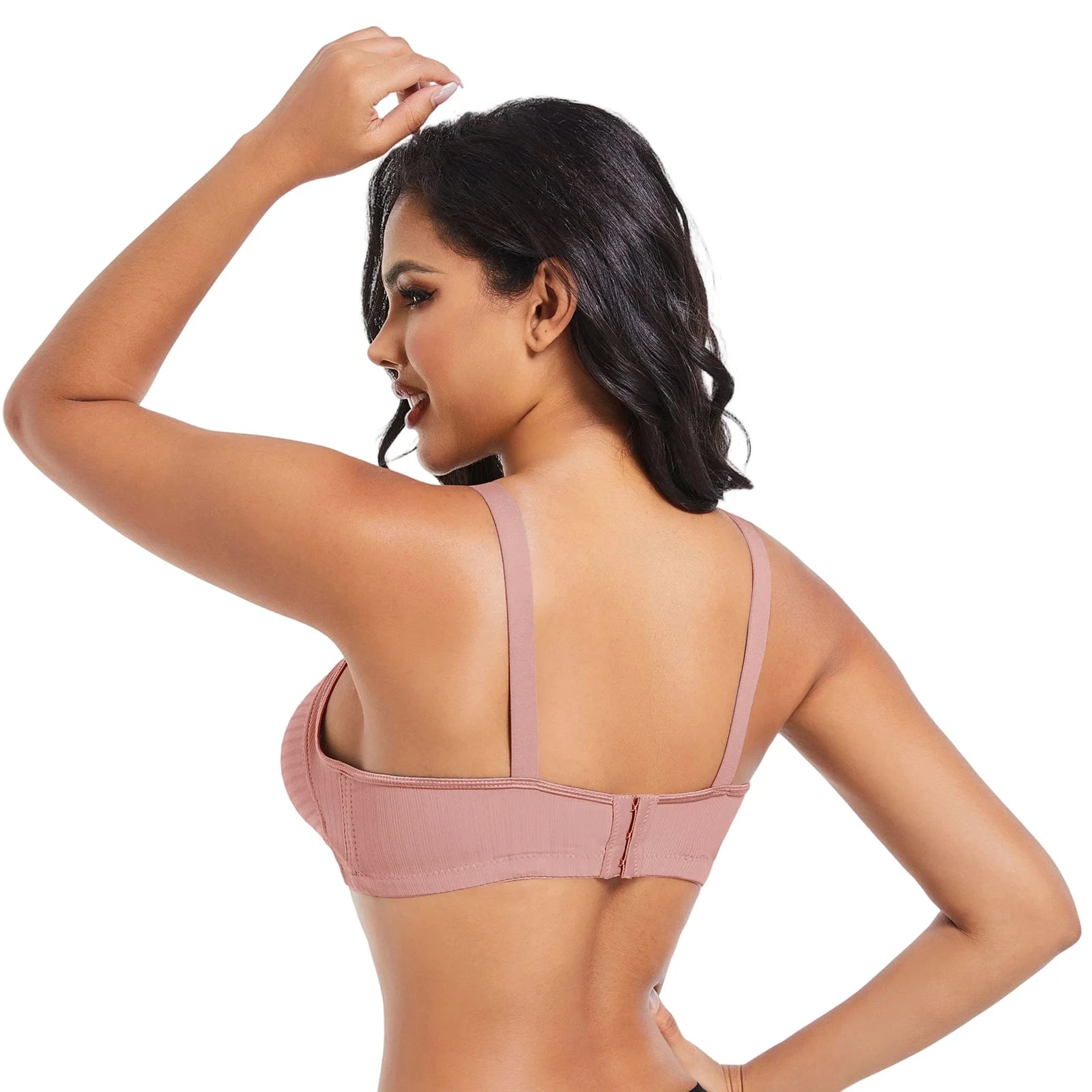 Elegant Skin Tone Textured Bra Chic Wireless Full Coverage Underwear Stylish Push Up Rhinestone Detail Lingerie Women