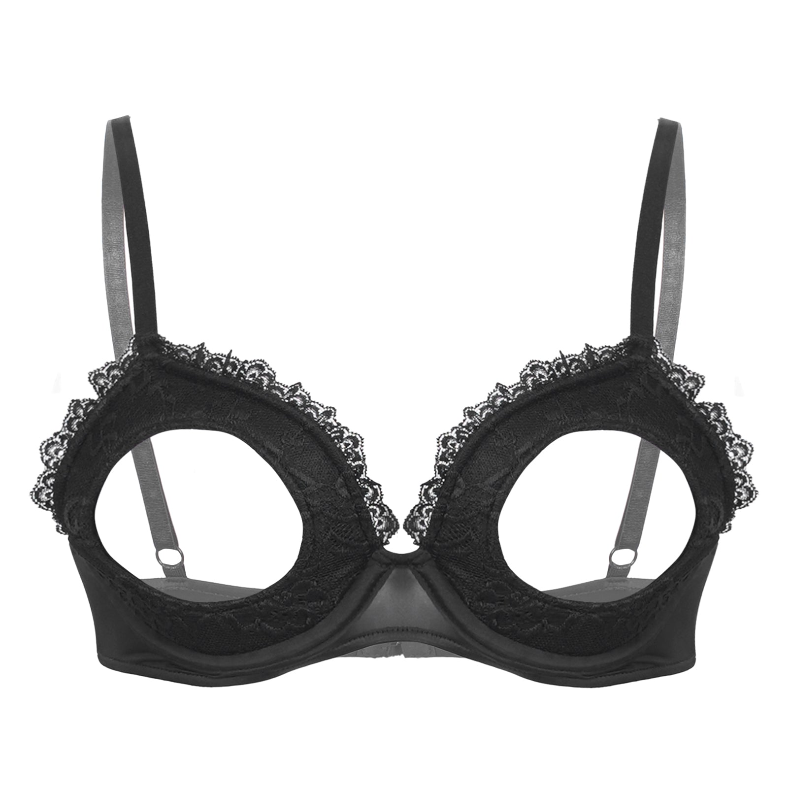 Womens Cutout Padded Underwired Porno Open Breast Brassiere Lingerie Hollowed Out Unlined Bra with Exposed Navel Top Underwear