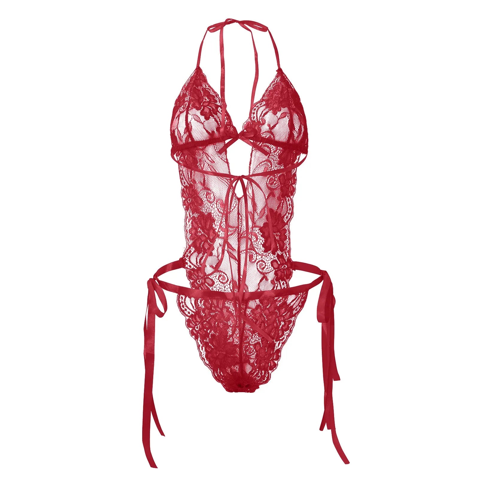 Sexy Bodysuits Women Lace Lingerie For Sexy Backless Solid Color One-Piece Bodysuit Strappy Halter Erotic Costume Teddies