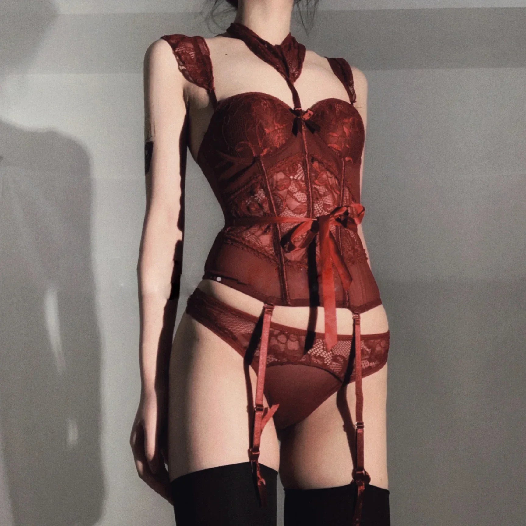 Women Sexy Fashion Erotic Underwear Halter Tops Erotic Lingerie Lace Body Out Corset Set Slimming Belt Transparent Underwear