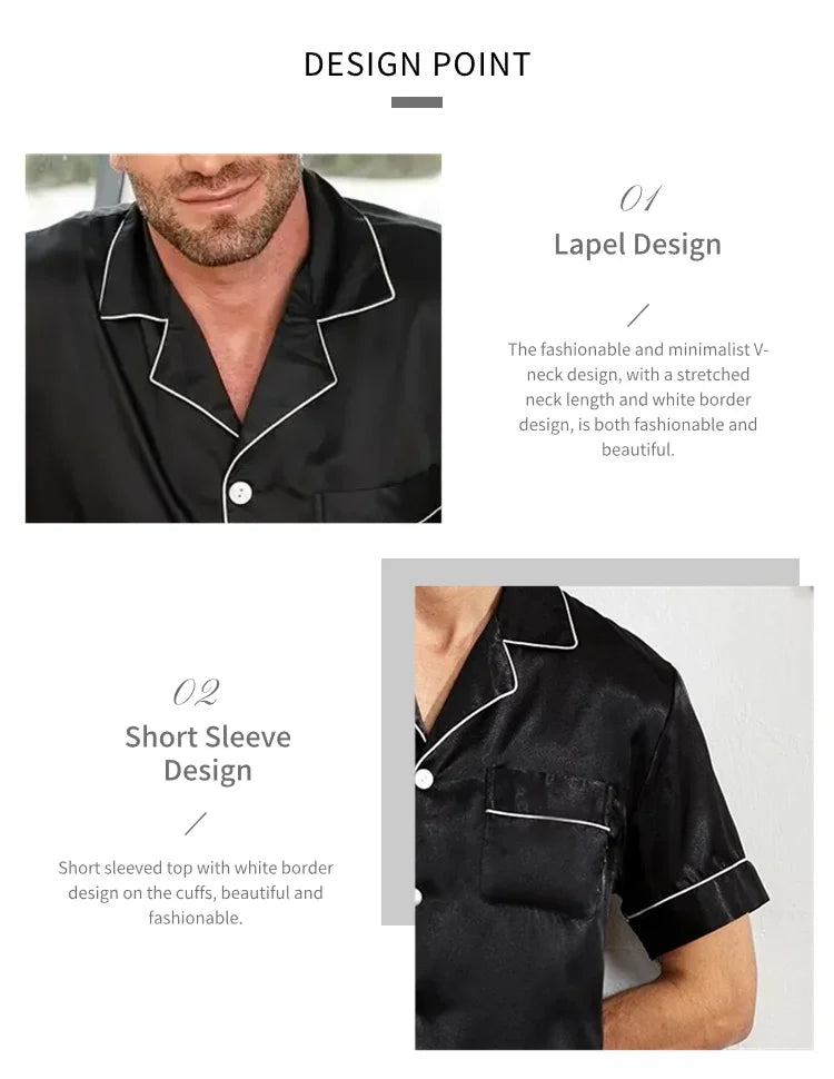 Men's pajamas set for summer short sleeve pocket button down shirt & Shorts Pyjama loungewear set sleepwear pijama home clothing