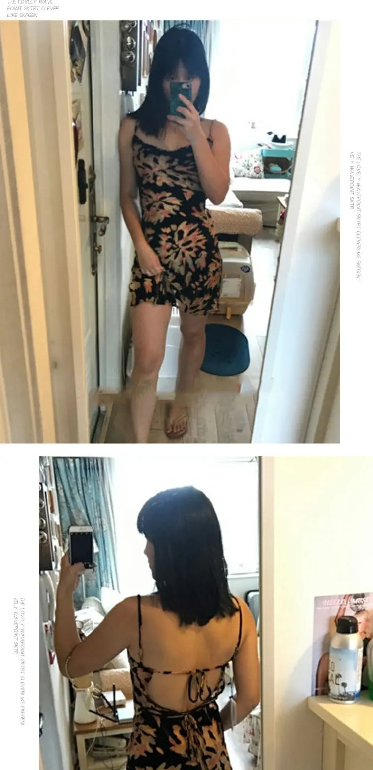 Naturaleye Sexy Backless Elastic Printed  Skirt Dress Women's Short Dress Summer 2025 New Style No Sleeve Ultra Short