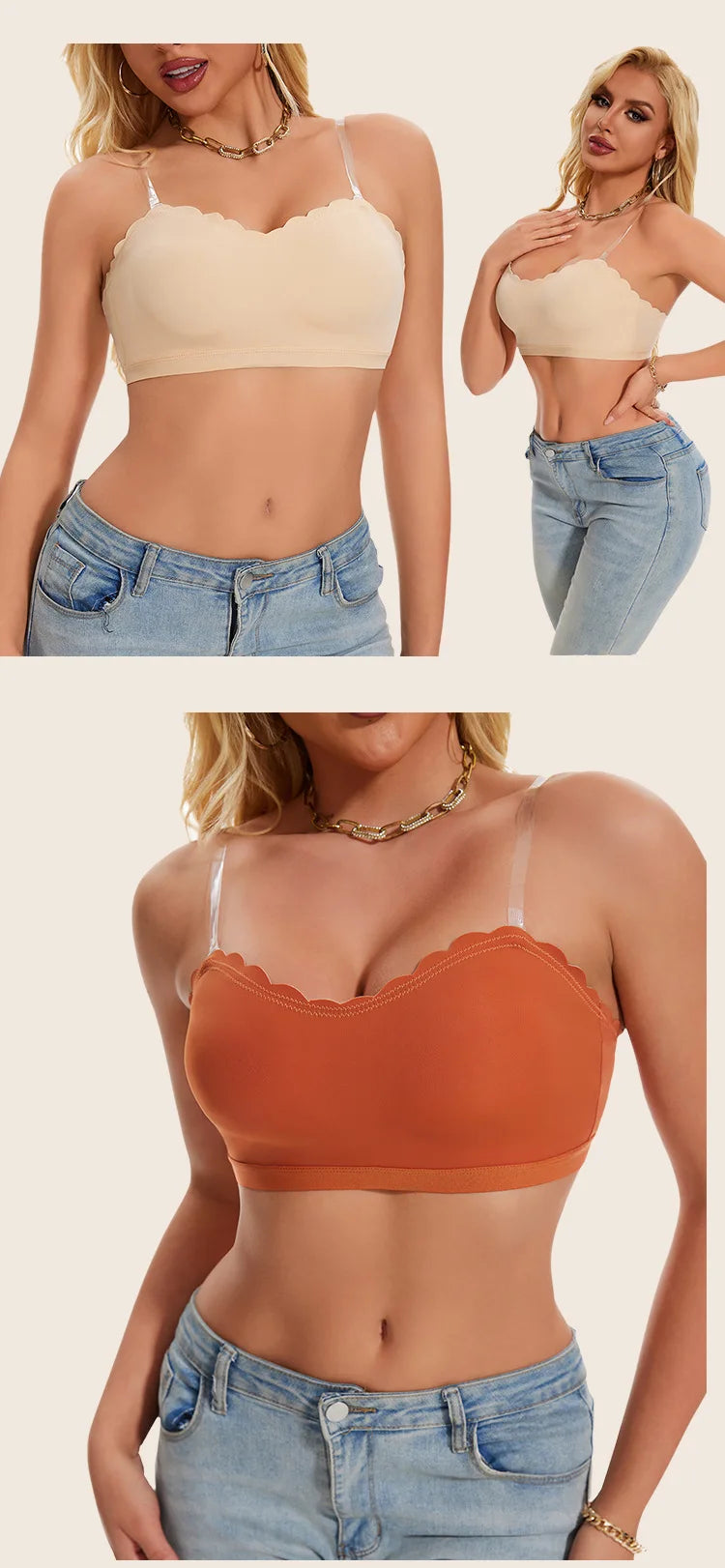Lingerie Wireless Gather Bra Women Invisible Bra Front Buckle Push up Seamless Bra Sexy Strapless Underwear Waves Grain Bras