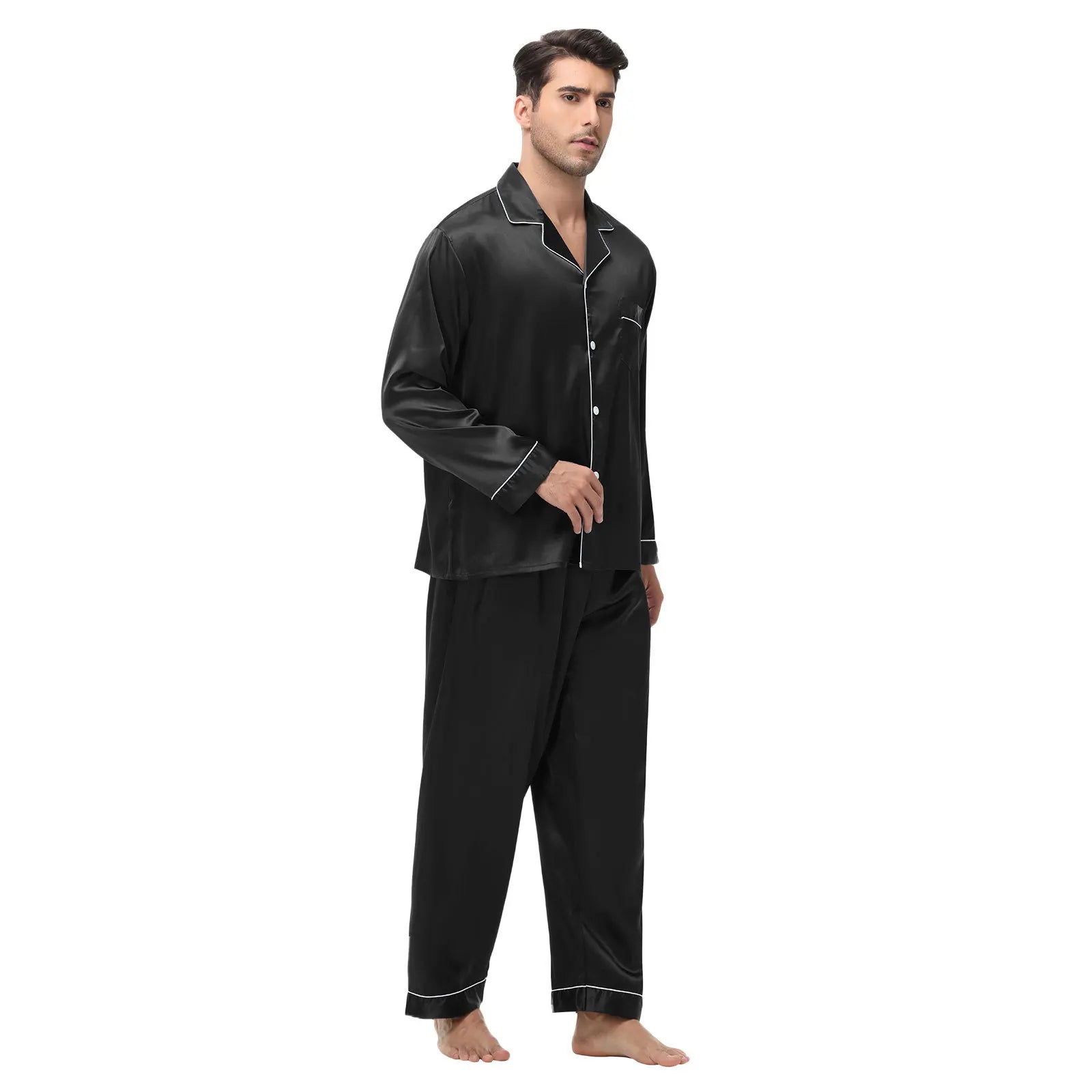 Men Pajamas Set Silk Satin Sleepwear for Man Shirt Long Sleeve Pijama Male Fashion Soft Loungewear S-2XL Size Spring Nightwear