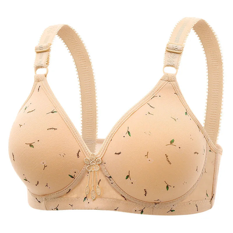 Large and Thin Underwire Bra Without Steel Ring Comfortable Gathering and Breathable Bra for Middle-aged and Elderly Mothers