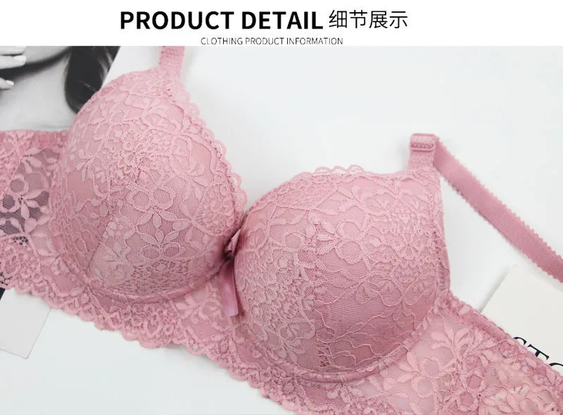 2025 New Push Up Bras Set Pink Gray Blue Beige Burgundy Black Underwear For Women Floral Bow BC Cup Lingerie